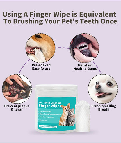 Pet Teeth Cleaning Wipes 50 Count Dental Care for Dogs & Cats - UnCurlX