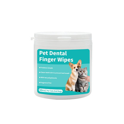 Pet Teeth Cleaning Wipes 50 Count Dental Care for Dogs & Cats - UnCurlX